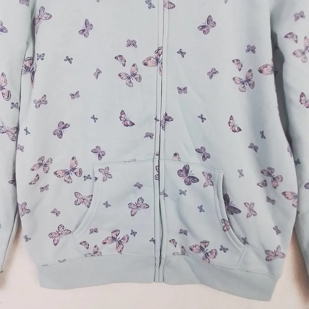 OshKosh Fleece Lined Full Zip Hoodie Girls Size‎ 14 in Green w/ Butterfly Theme